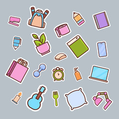 cartoon items back to school concept different icons collection vector illustration