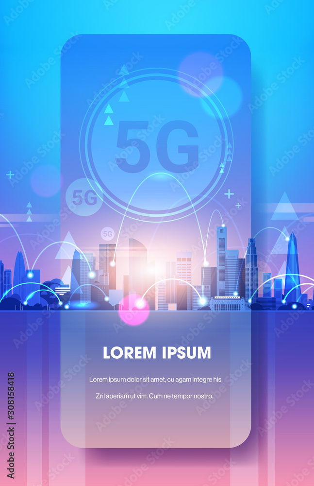 Poster smart city 5g online communication network wireless systems connection concept fifth innovative gene
