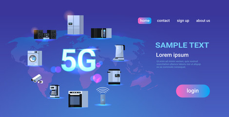 Fototapeta premium 5G online communication tower network technology systems digital appliances connection information transmitter concept global high speed internet flat horizontal copy space vector illustration