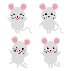 年賀状素材　かわいいネズミのセット
