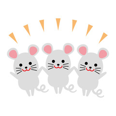 年賀状素材　3匹のかわいいネズミ