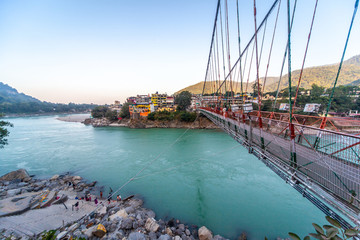 View of Rishikesh over the Ganga river. Rishikesh is the yoga and meditation capital in India.