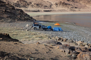 Cloudy view on a mountain lake. Mongolia