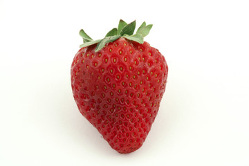 one red strawberry on white background