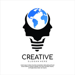 Creative People logo with light bulb concept vector, human head bulb lamp logo vector idea worldwide