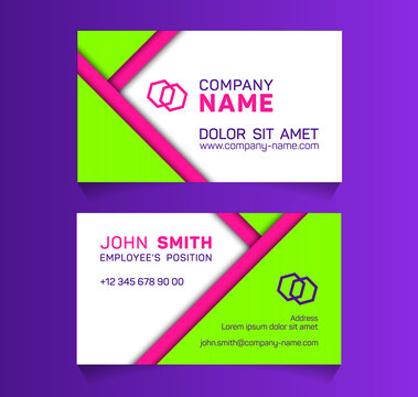 Double sided business card minimal idea vector templates set. Personal business card graphic design with place for logo, company name, employee's position, phone number, website and office address.