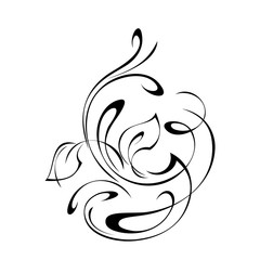 ornament 969. decorative element with curls and leaves in black lines on white background