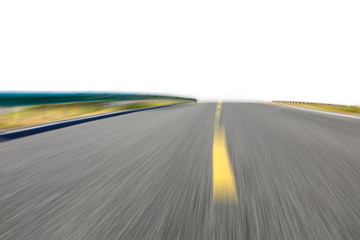 Fototapeta na wymiar Motion blurred asphalt road on white background.