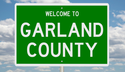 Rendering of a 3d green highway sign for Garland County