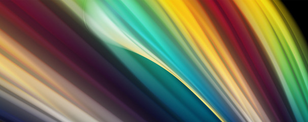 Modern rainbow liquid color flow colorful poster. Wave Liquid shape in black color background. Abstract composition