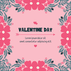 Banner template of valentine day, with leaf floral frame drawing. Vector