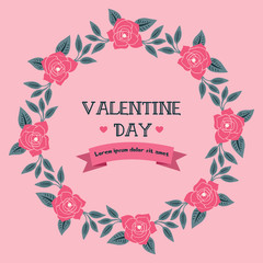 Celebration card valentine day, romantic, with pink flower frame vintage. Vector