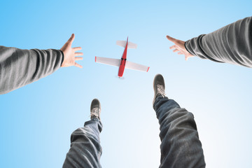 Man jumped out of the plane. Point of view.