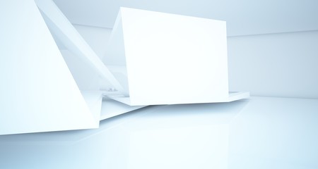 Abstract architectural white interior of a minimalist house with swimming pool. 3D illustration and rendering.