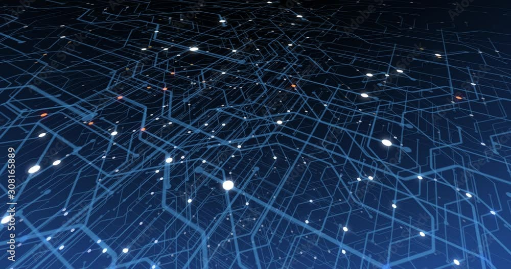 Poster 4k seamless loop of print circuit technology cyber and futuristic concept. circuit board with moving