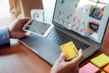 Using credit cards, shopping, online shopping Entering a credit code makes a transaction using credit cards