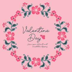 Handwriting card of valentine day, romantic, with leaf flower frame artwork shape. Vector