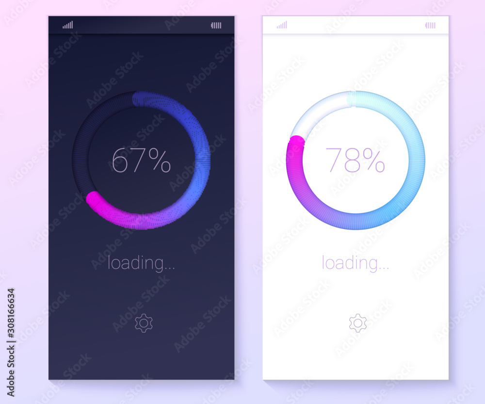 Poster icons of modern 3d web preloader of updates. progress bar with percentage of progress. concept of mo