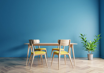 Blue dining room. Interior design. 3d rendering