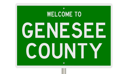 Rendering of a 3d green highway sign for Genesee County