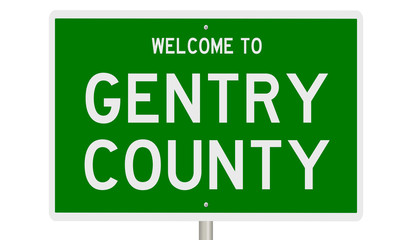 Rendering of a 3d green highway sign for Gentry County
