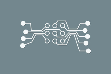 Circuit board sign of computer technology with white color on dark background vector illustration