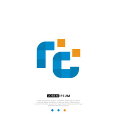 RC R C Logo Monogram with Blue and yellow Colors. modern letter logo design
