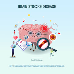 Brain stroke disease. Heart awareness concept. Atherosclerosis stages. The red epicenter of the pain of the brain, health care cartoon. Suitable For Wallpaper, Banner, Background.Vector Illustration