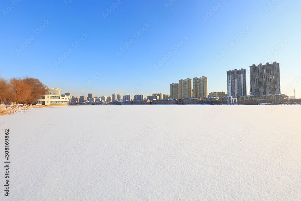 Poster City snow scenery in northern China