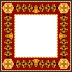 Vintage style frame with golden elements and cords