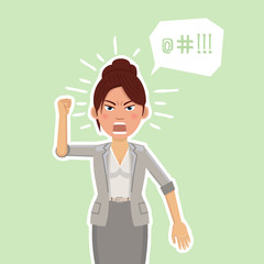 Illustration of an angry businesswoman. Emoticon, emoji, facial expression, emotion. Flat style vector illustration