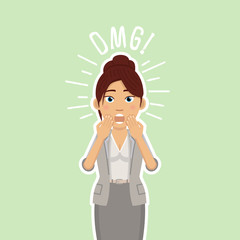 Illustration of a surprised businesswoman. Emoticon, emoji, facial expression, emotion. Flat style vector illustration