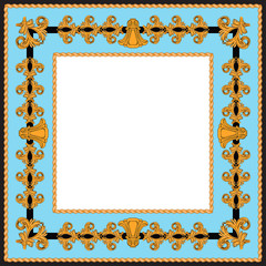 Vintage style frame with golden elements on black and blue background