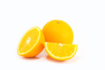 Sliced Fresh Orange Fruit isolated on white background.