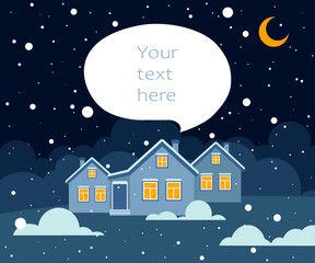 Naklejka premium winter village landscape. vector illustration.