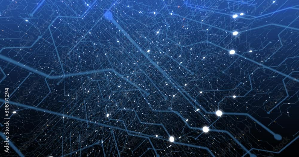 Poster 4k seamless loop of print circuit technology cyber and futuristic concept. circuit board with moving