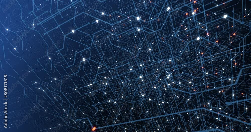 Poster 4k seamless loop of print circuit technology cyber and futuristic concept. circuit board with moving