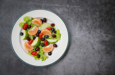 Dish of fruits salad for healthy eating 