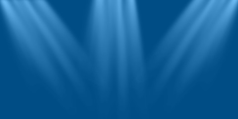 Empty scene blue wall with three spotlights. Stock image of abstract spot light on blue blank...