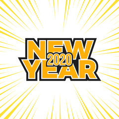 Modern New year 2020 design banner with star and particles. Design banner for social media post. Text number of 2020 new year eve. Glowing firework illustration