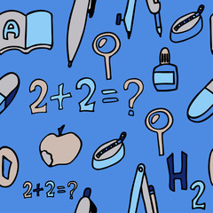 school supplies doodle seamless pattern. vector illustration