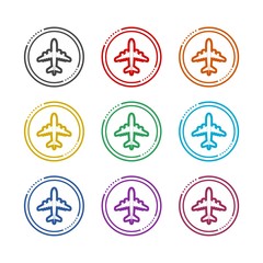 Plane color icon set isolated on white background