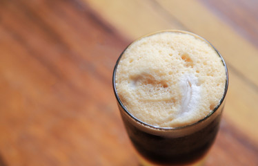 top view of bubble of coffee in glass 