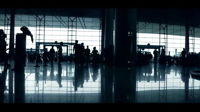 stock video footage modern airport crowd