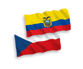 National vector fabric wave flags of Czech Republic and Ecuador isolated on white background. 1 to 2 proportion.