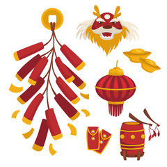 Chinese New Year celebration traditional symbols in red and yellow