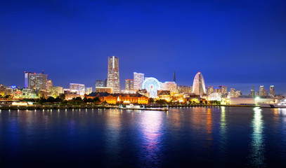 Fototapeta na wymiar Panorama view of Yokohama skyline at night