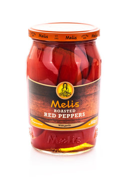 Jar of Melis Roasted Red Peppers with garlic