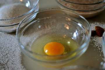 Ingredients for banana cupcakes with raisins and almonds 