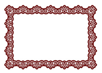Decorative rectangular line art frame for design template. Vector geometric vintage element, place for text. Floral border. Lace illustration for invitation, greeting card. Napkin icon for scrapbook.